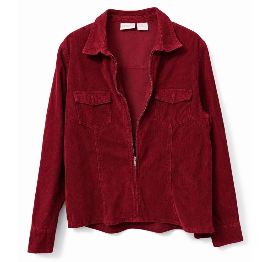 Sonoma Corduroy Shirt Jacket XL Red Zip Up Shacket Vintage Western Wine Cabin